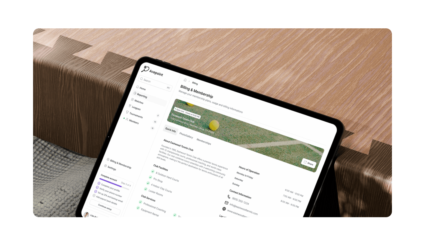 AcePoint billing and membership on laptop and tablet